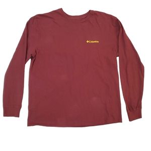 Columbia Men's Maroon Red Yellow Mountain Sportswear‎ Long Sleeve T-Shirt Large